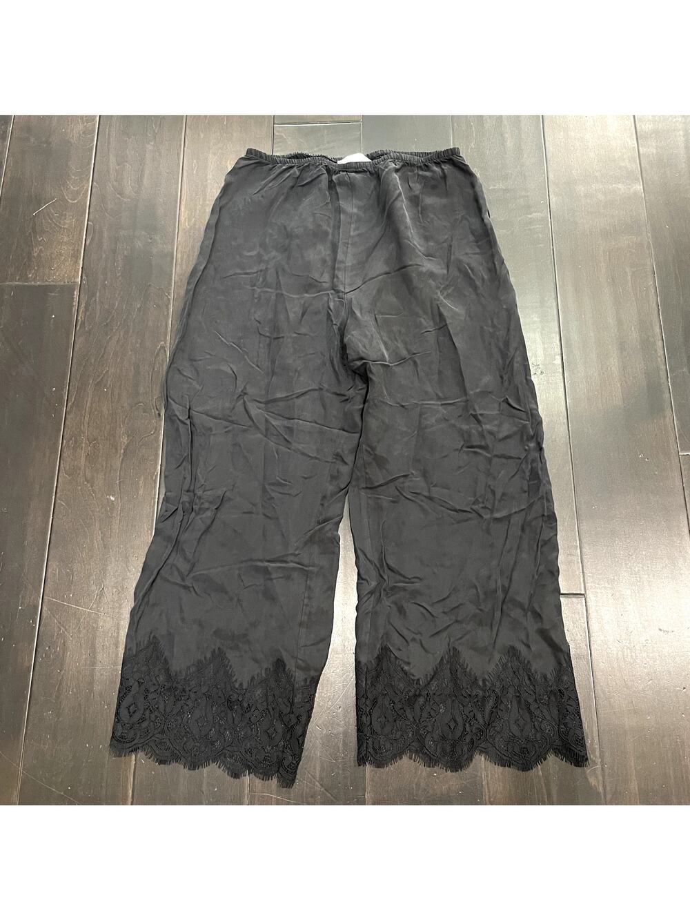 NEW Anthropologie Mare Mare Lace Hem Pull-On Pants Black Women's Size L